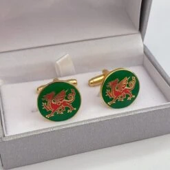 Gold And Green Welsh Dragon Cufflinks