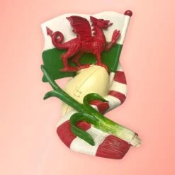 Welsh Rugby Ball, Scarf, Leek And Flag Ornament