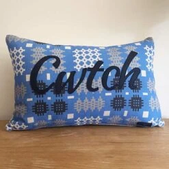 Sky Blue Welsh Tapestry Oblong Cwtch Cushion