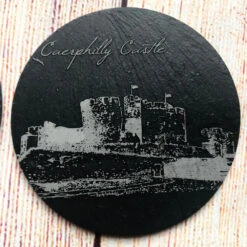 Welsh Castles Slate Coaster (set Of Six) With Box -Handmade Gifts Shop caerphilly castle coaster