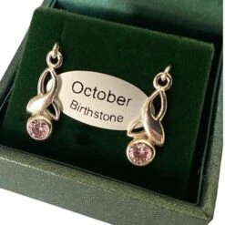 October Sterling Silver Celtic Drop Birthstone Earrings