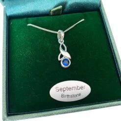 September Birthstone Sterling Silver Celtic Leaf Necklace