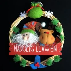 Welsh Christmas Wreath Decoration – Santa & Rudolph