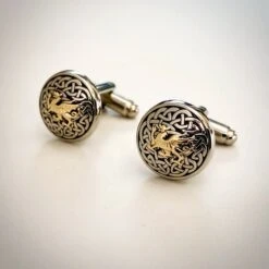 Premium Gold Plated Pewter Welsh Dragon With Celtic Knotwork Cufflinks With Box
