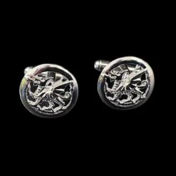 Round Silver Welsh Dragon Cufflinks