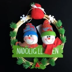 Welsh Christmas Wreath Decoration – Snowmen.