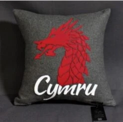 Welsh Dragon Head Cushion Grey