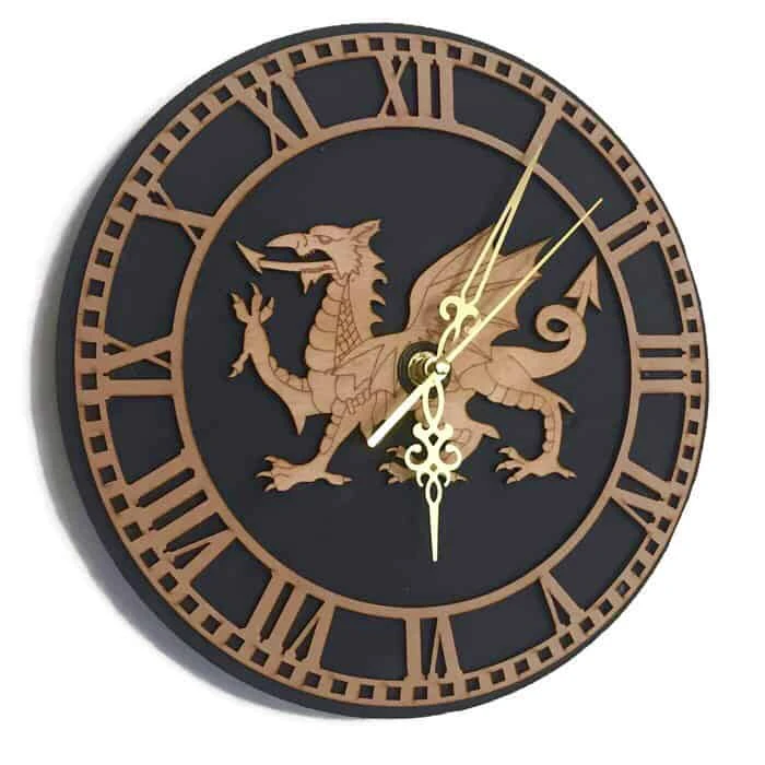 Welsh Dragon Slate & Wood Wall Clock 3 Welsh Dragon Slate & Wood Wall Clock