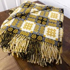 Gold Welsh Tapestry Blanket 5 Gold Welsh Tapestry Blanket -Handmade Gifts Shop welsh tapestry blanket yellow reverse