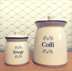 Ceramic Distressed Siwgr & Coffi Pot Set