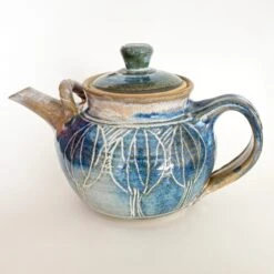 Stoneware Leaf Pattern Teapot With Flower Pattern