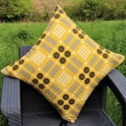 Large Welsh Tapestry Cushion Mustard Yellow